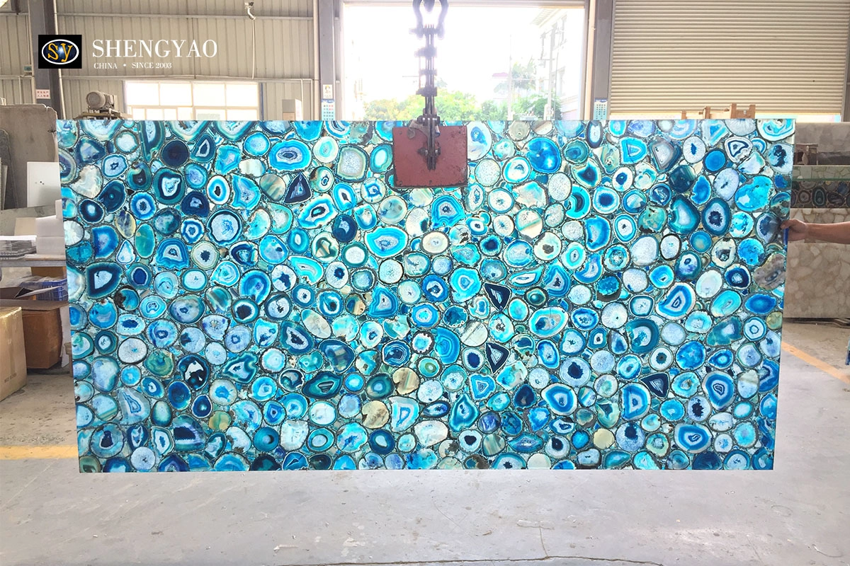 Natural gemstone slab showing its color and mineral pattern