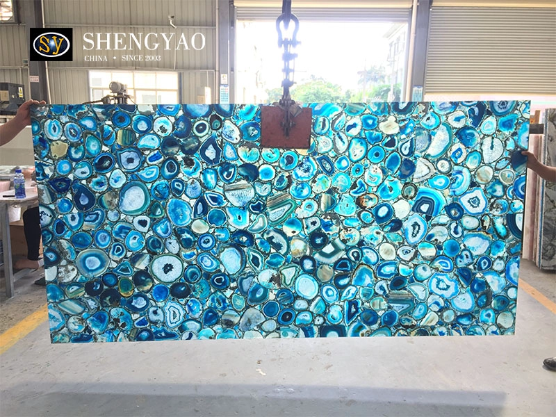Gemstone slab being processed at the SYGEMS factory